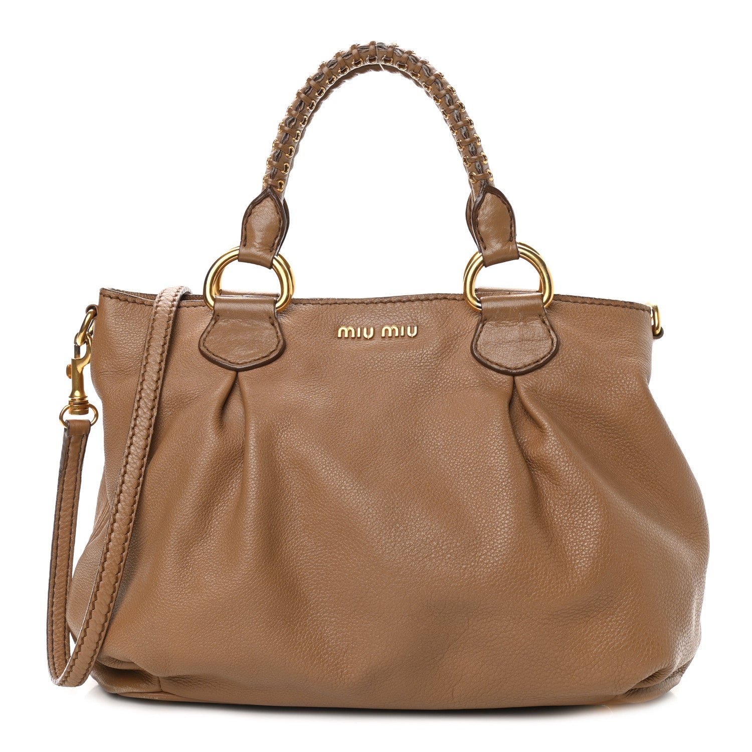 Miu Miu Vitello Daino Grommet Top Handle Tote Naturale 1 of 12