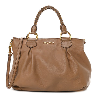 Miu Miu Vitello Daino Grommet Top Handle Tote Naturale 1 of 12