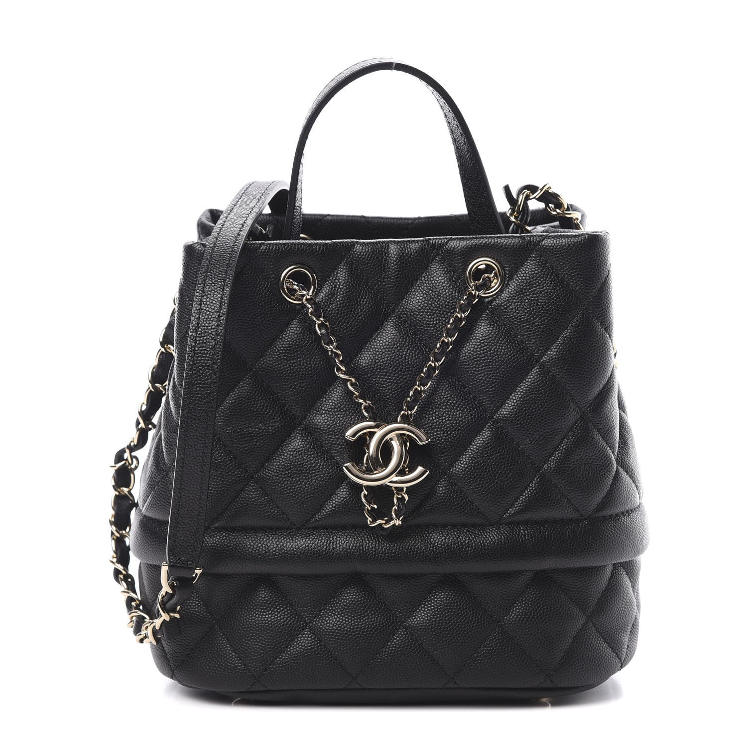 Chanel Caviar Quilted Rolled Up Bucket Drawstring Bag Black 1 of 12