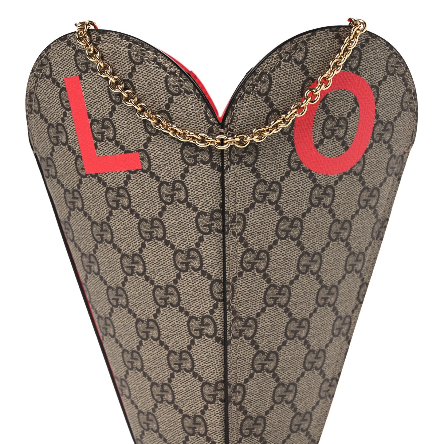 GG Supreme Monogram Love Valentines Day Small Heart Bag Beige Ebony New Geranium