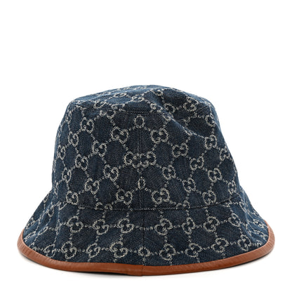 Gucci Washed Jacquard Denim Nappa GG Monogram Oscar Bucket Hat M Denim Cuir 1 of 9