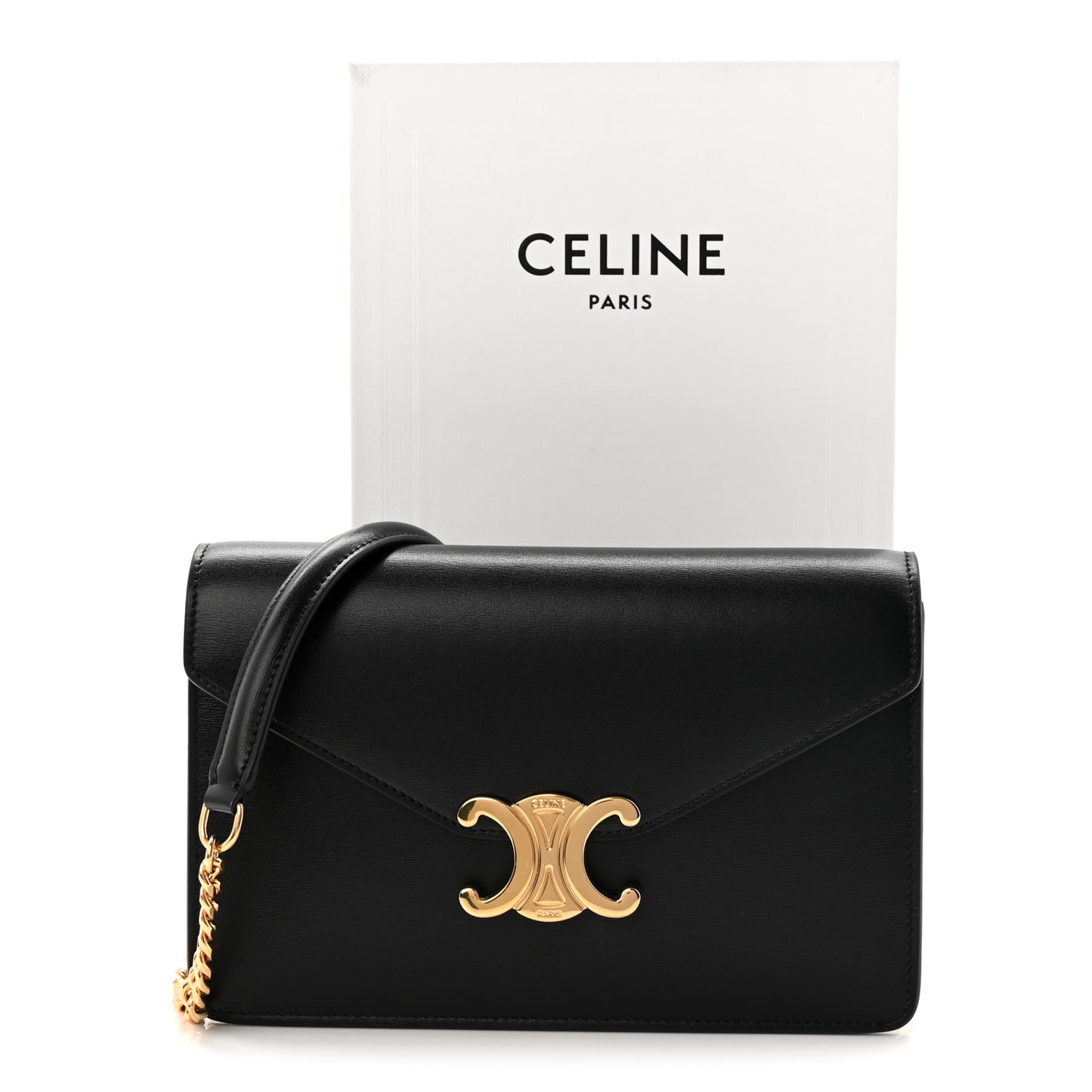 Shiny Calfskin Triomphe Margo Wallet on Chain Black