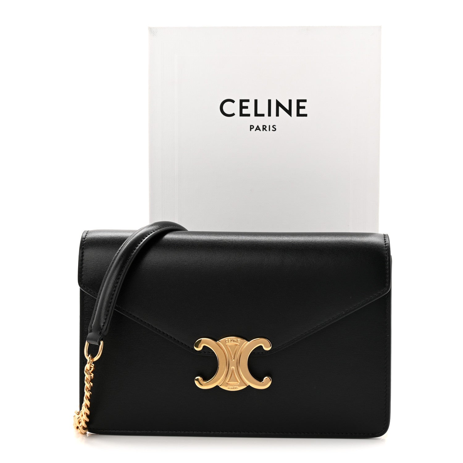 Celine Shiny Calfskin Triomphe Margo Wallet on Chain Black 11 of 11