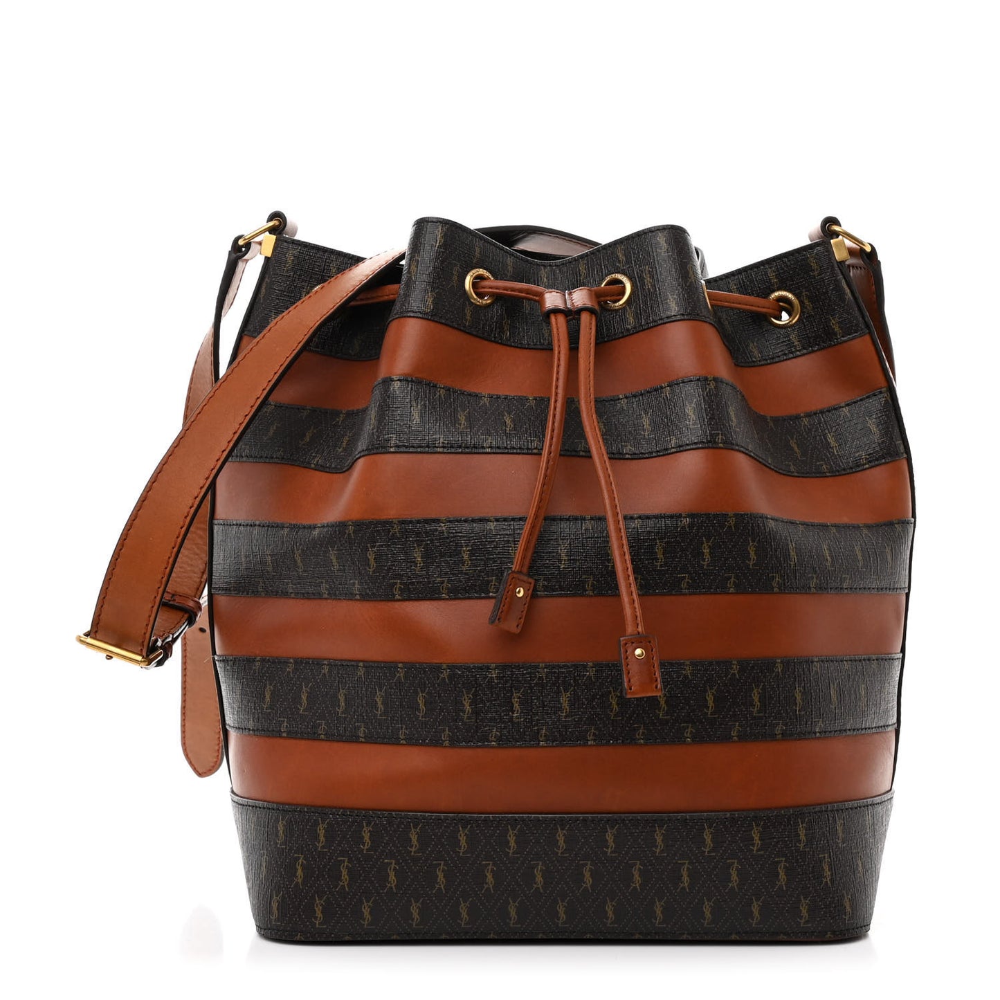 Canvas Smooth Calfskin Le Monogramme Striped Bucket Bag Brown