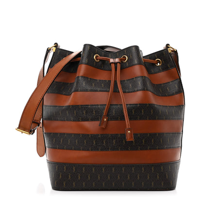 Saint Laurent Canvas Smooth Calfskin Le Monogramme Striped Bucket Bag Brown 1 of 10