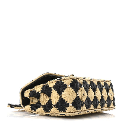 Valentino Garavani Raffia Embroidered Checkered Small Rockstud Spike Shoulder Bag Natural Black 4 of 9