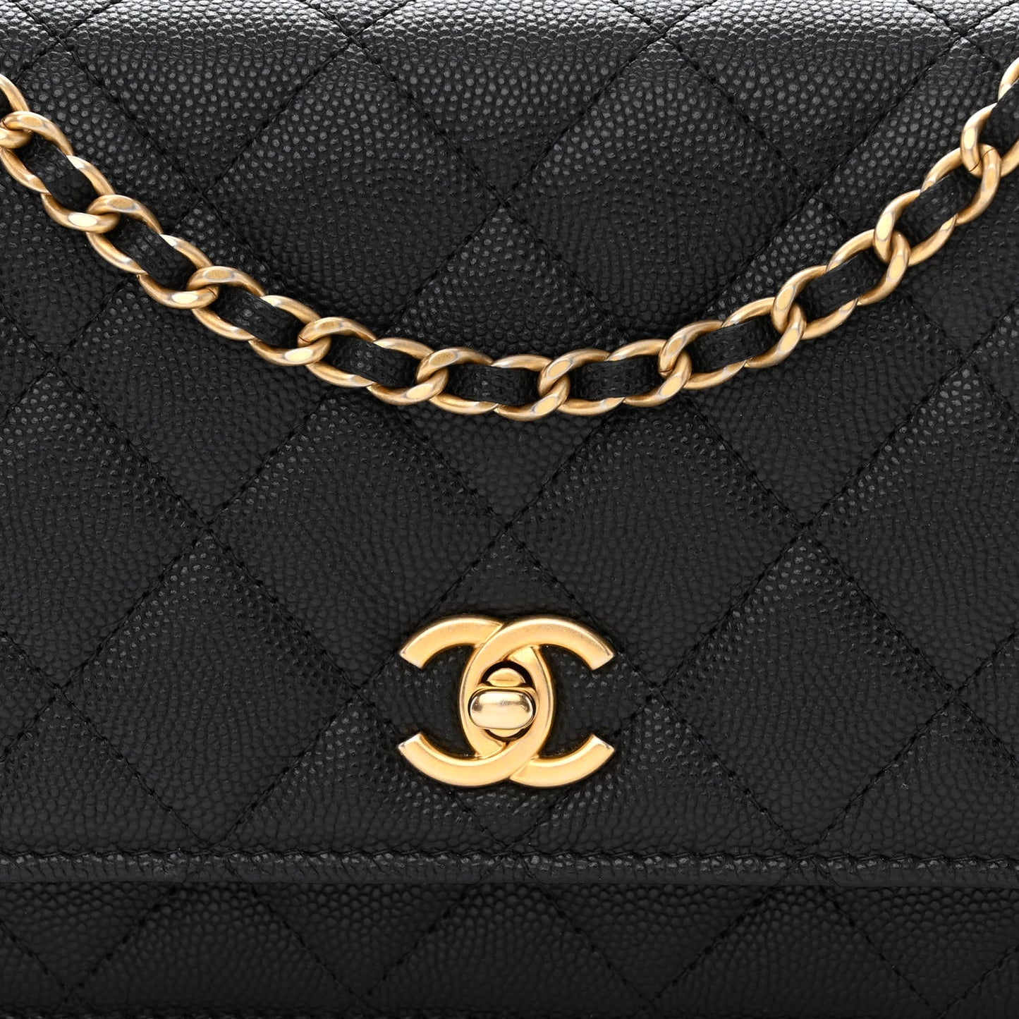 Caviar Quilted Medallion Wallet on Chain WOC Black