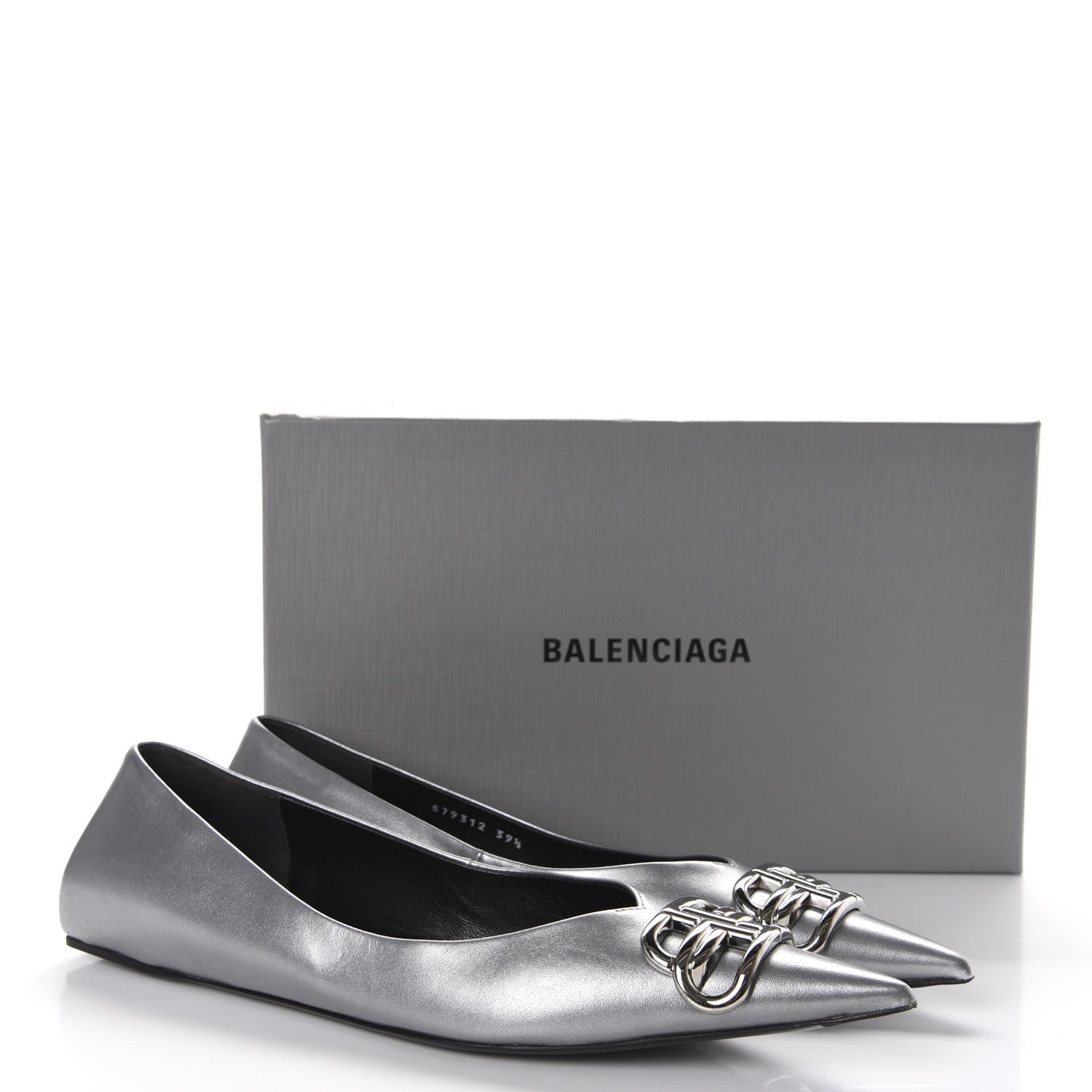 Balenciaga Metallic Calfskin BB Knife Pointy Toe Ballerina Flats 39.5 Silver Hardware 10 of 10