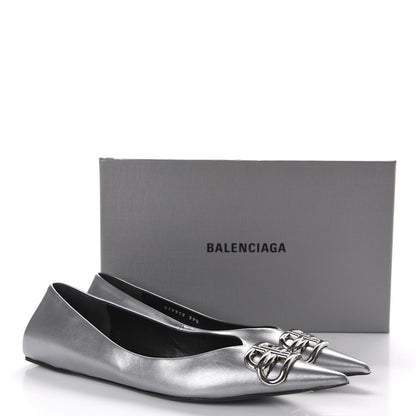 Balenciaga Metallic Calfskin BB Knife Pointy Toe Ballerina Flats 39.5 Silver Hardware 10 of 10