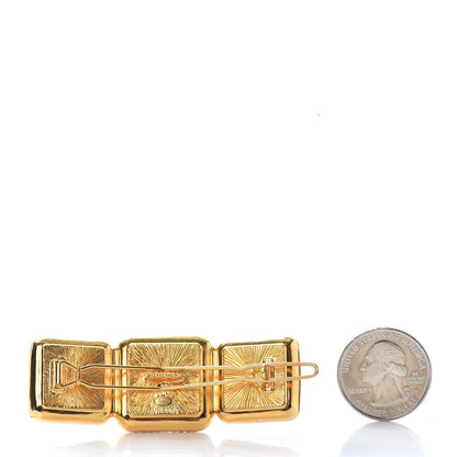 Chanel Pearl Resin Obazine CC Hair Clip Barrette Gold Black 2 of 3