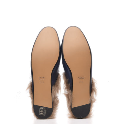 Gucci Malaga Kid Fur Womens Princetown Slippers 38.5 Blue Agata 5 of 8