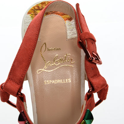 Christian Louboutin Lambskin Suede Cubana Cataclou 140 Wedge Sandals 39 Poppy 7 of 7