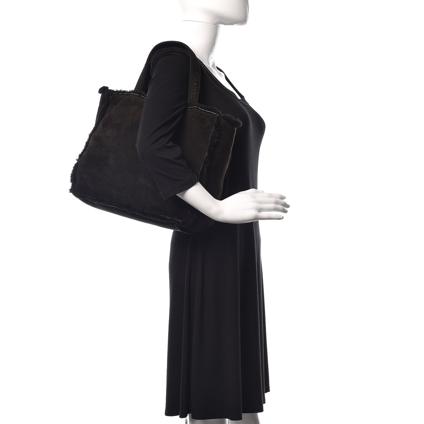 Suede Shearling Tote Black
