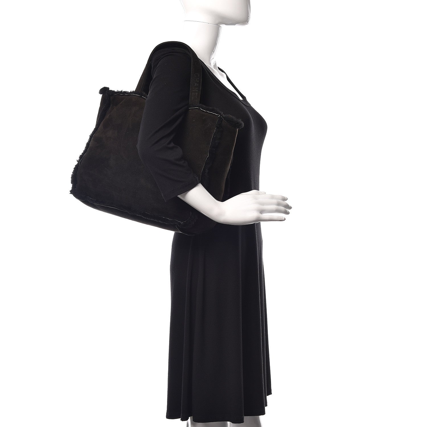 Chanel Suede Shearling Tote Black 2 of 12