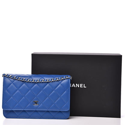 Chanel Lambskin Quilted Wallet On Chain WOC Blue 11 of 12