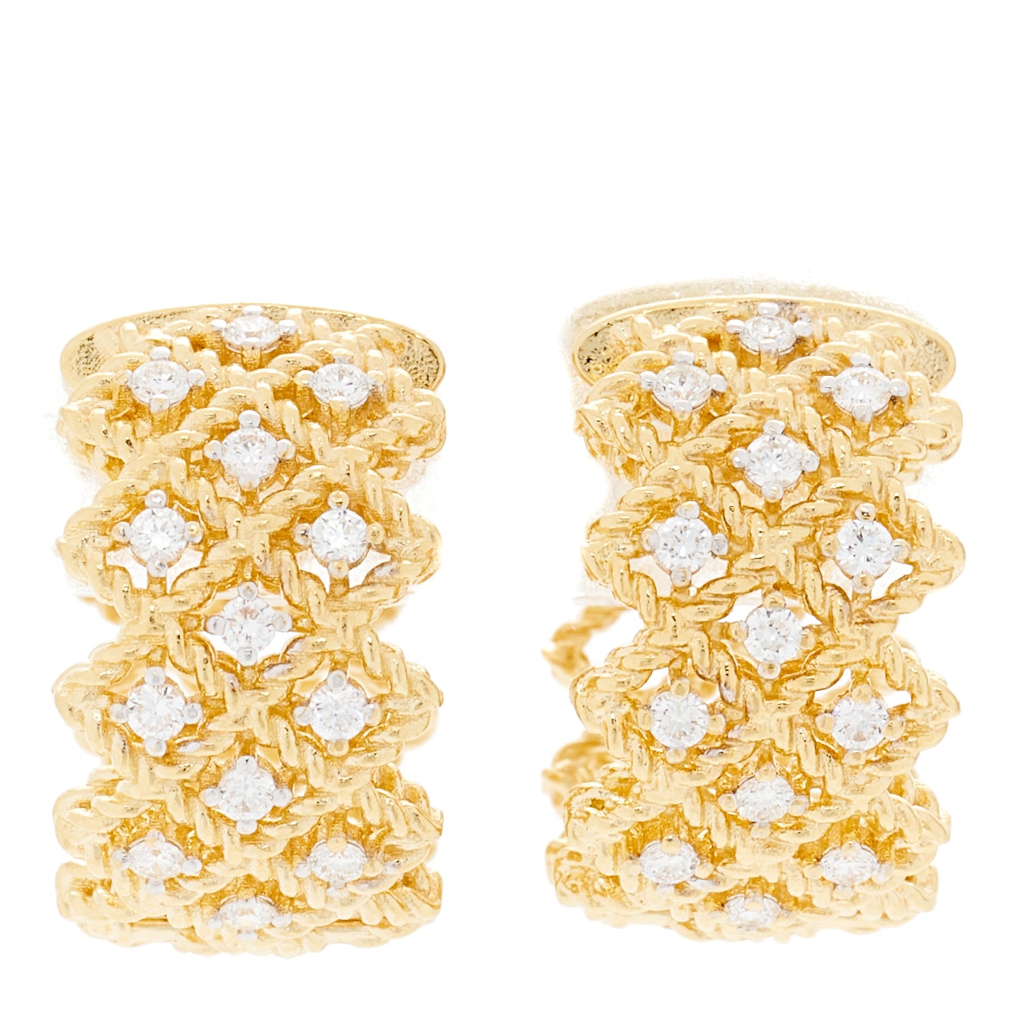 18K Yellow Gold Diamond Barocco Three Row Hoop Earrings