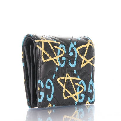 Gucci Calfskin Matelasse GucciGhost GG Marmont Card Case Wallet Black New Acquamarine 3 of 7