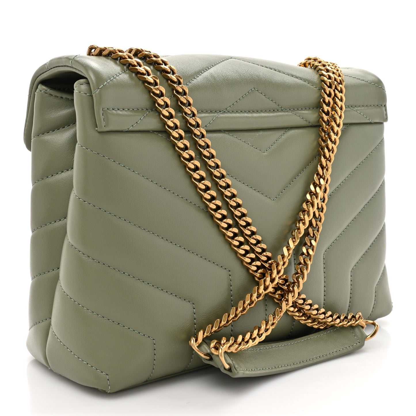 Calfskin Y Quilted Monogram Small Loulou Chain Satchel Light Sage