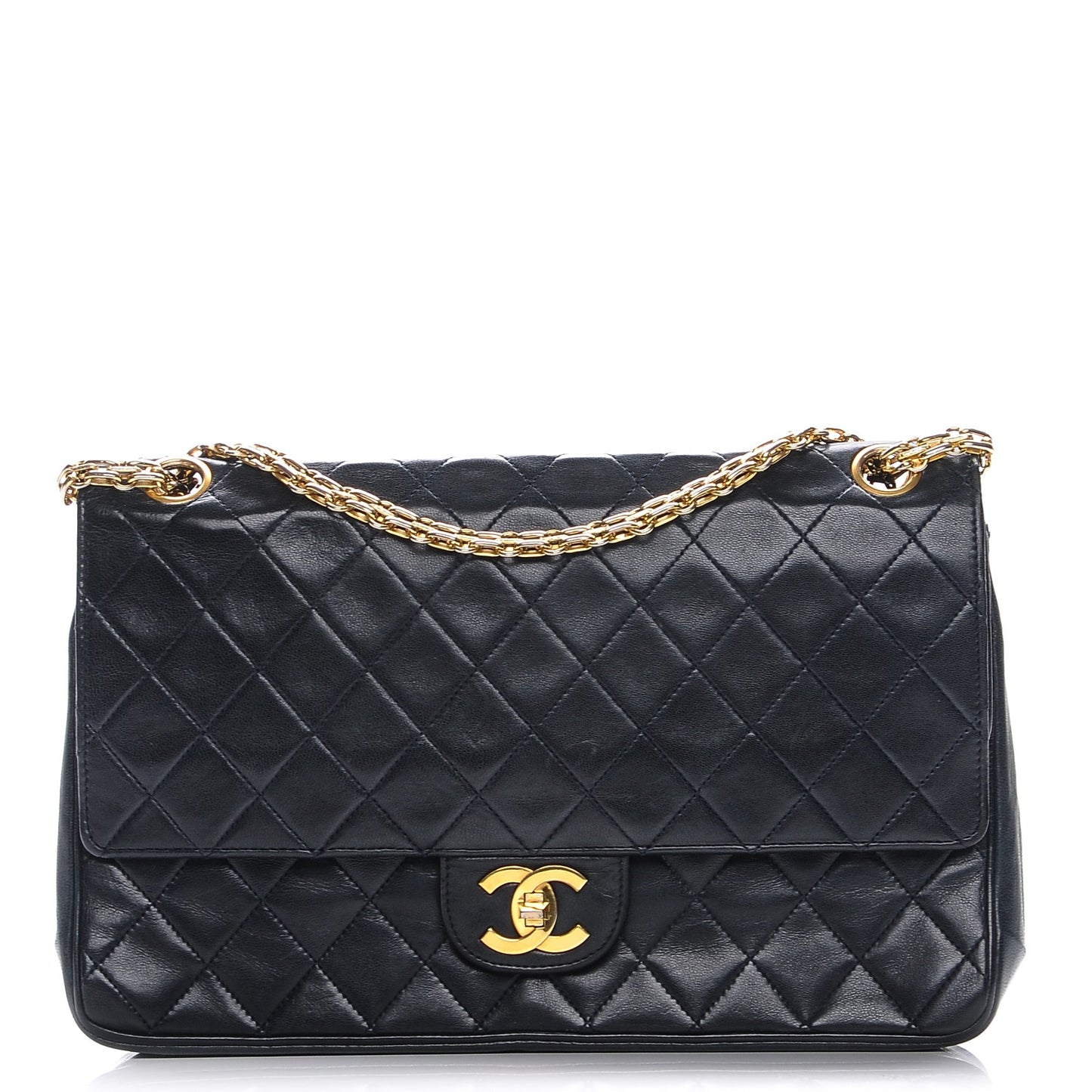 Lambskin Medium Mademoiselle Chain Double Flap Navy
