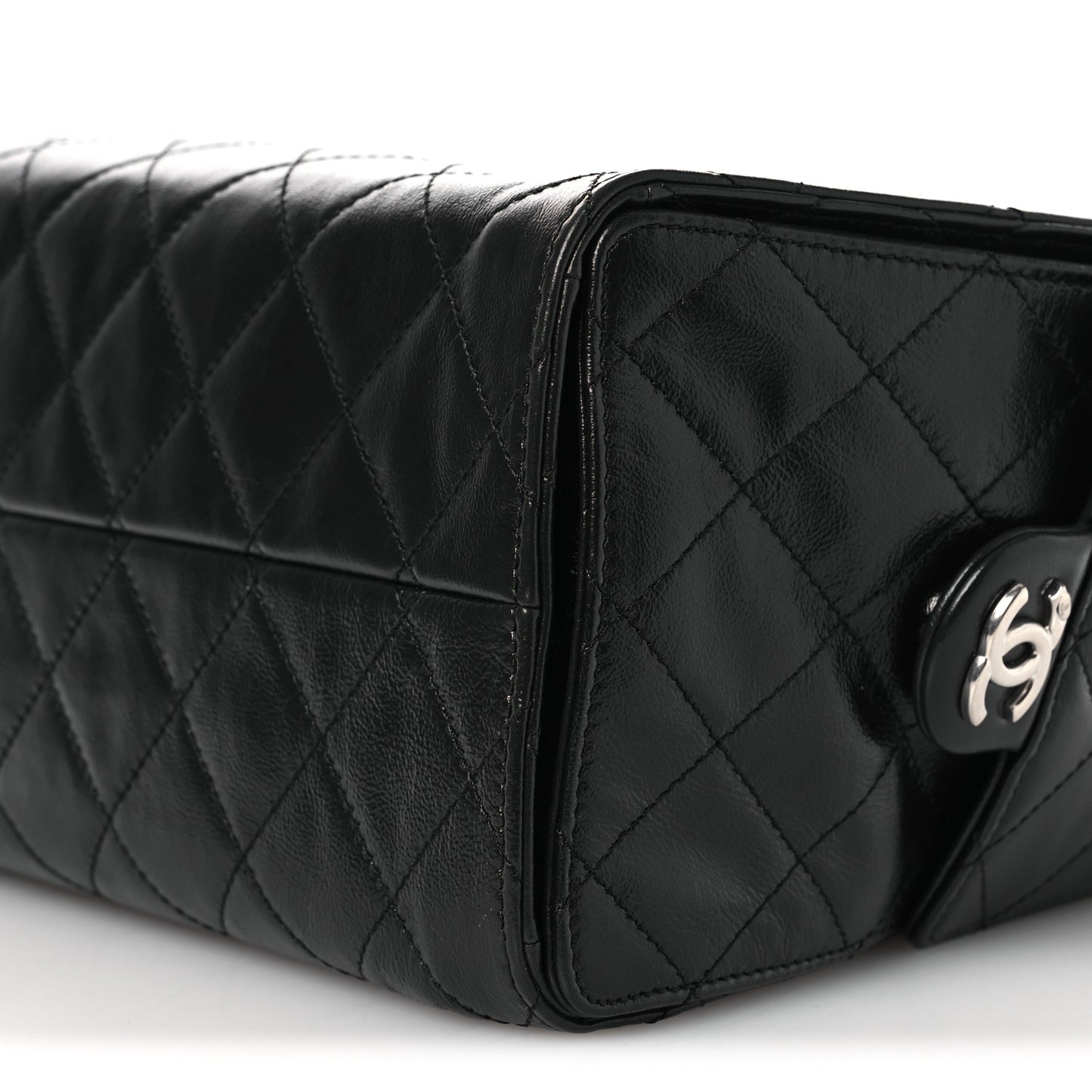 Shiny Crumpled Calfskin Quilted Small Chanel 25 Handbag Black