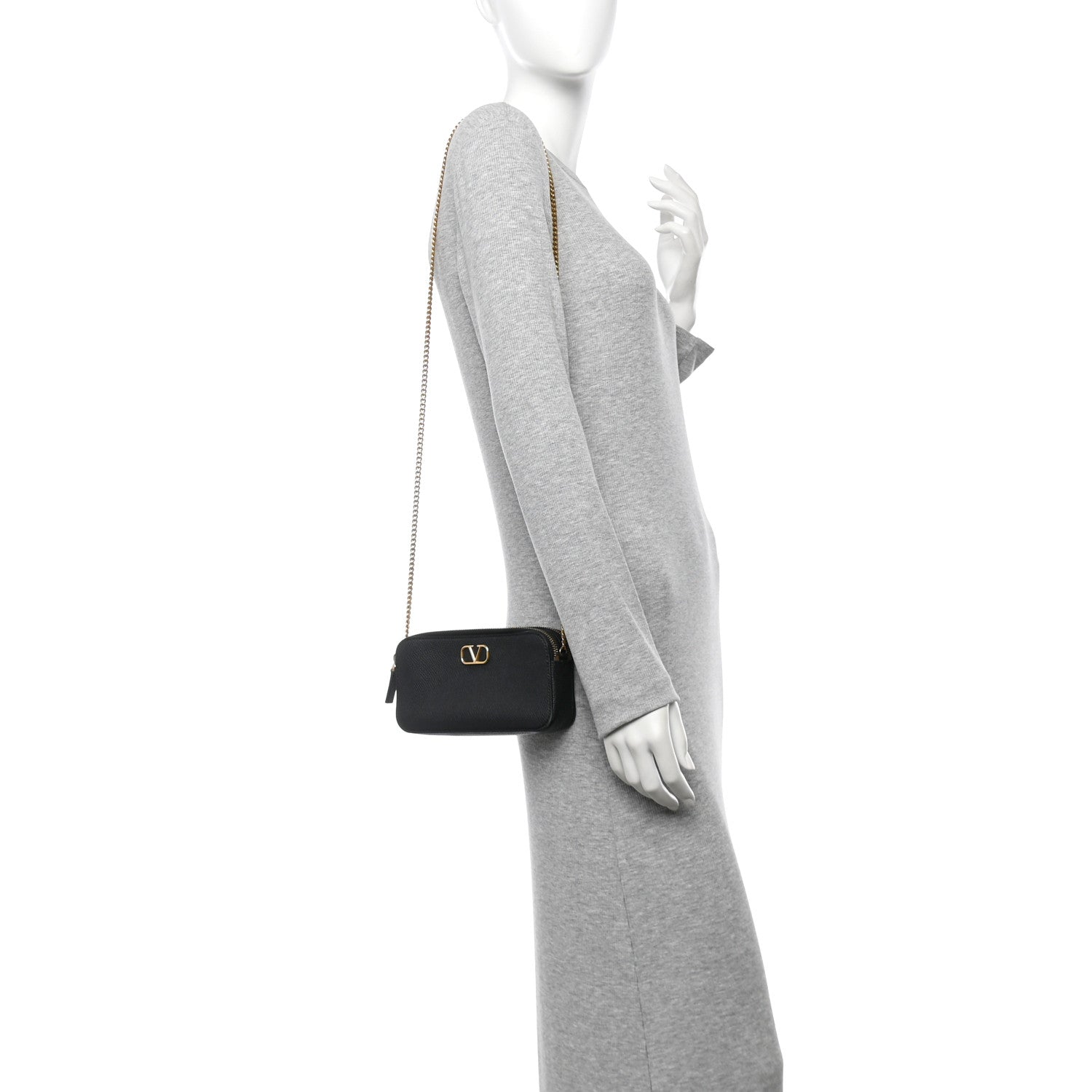 Valentino Garavani Grainy Calfskin VLogo Double Zip Camera Crossbody Bag Black 2 of 12