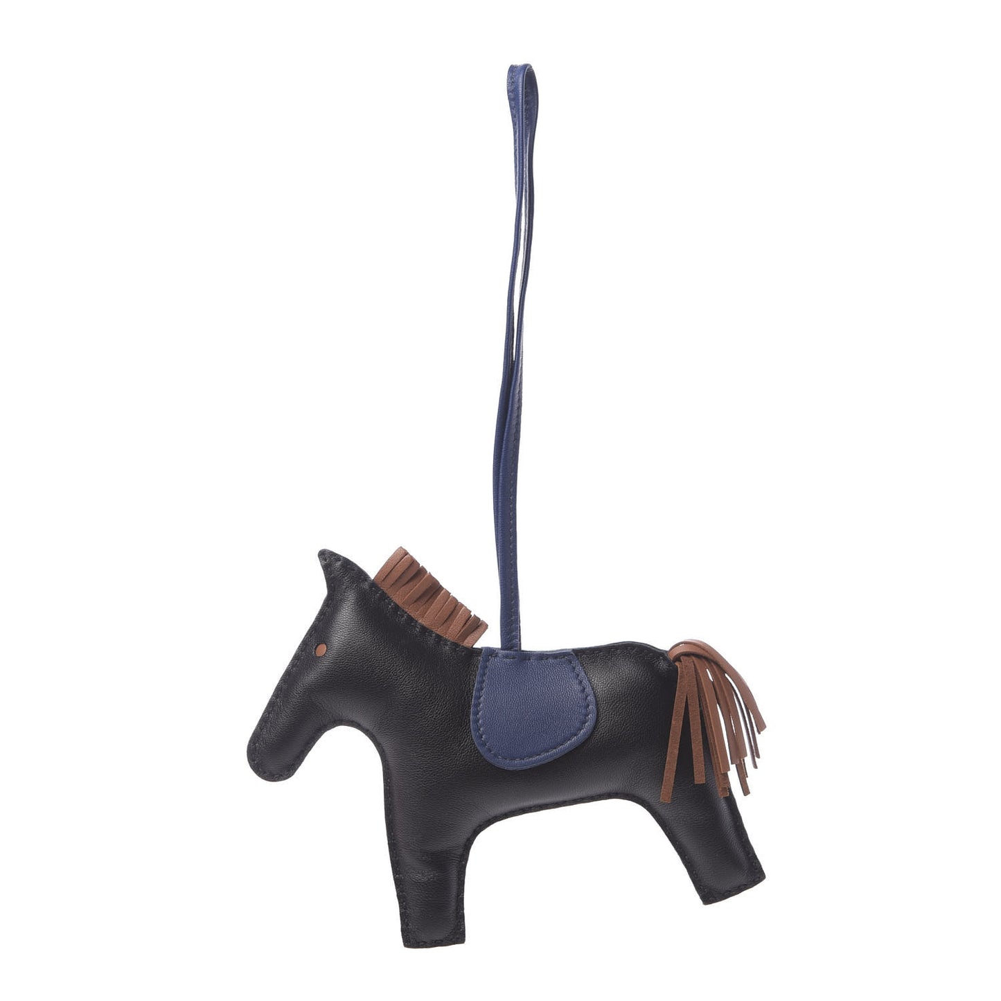 Milo Lambskin Grigri Rodeo Horse Bag Charm GM Black Bleu Saphir Gold