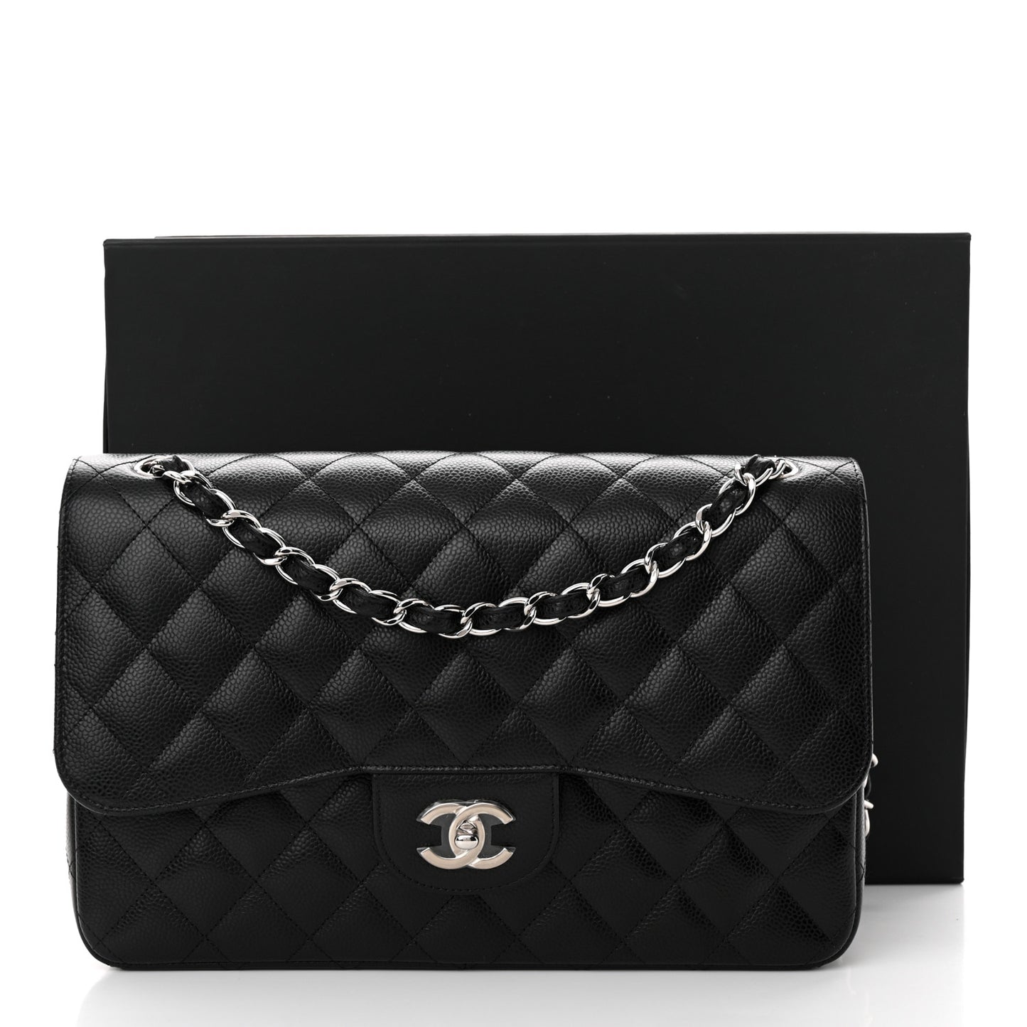 Caviar Quilted Jumbo Double Flap Black
