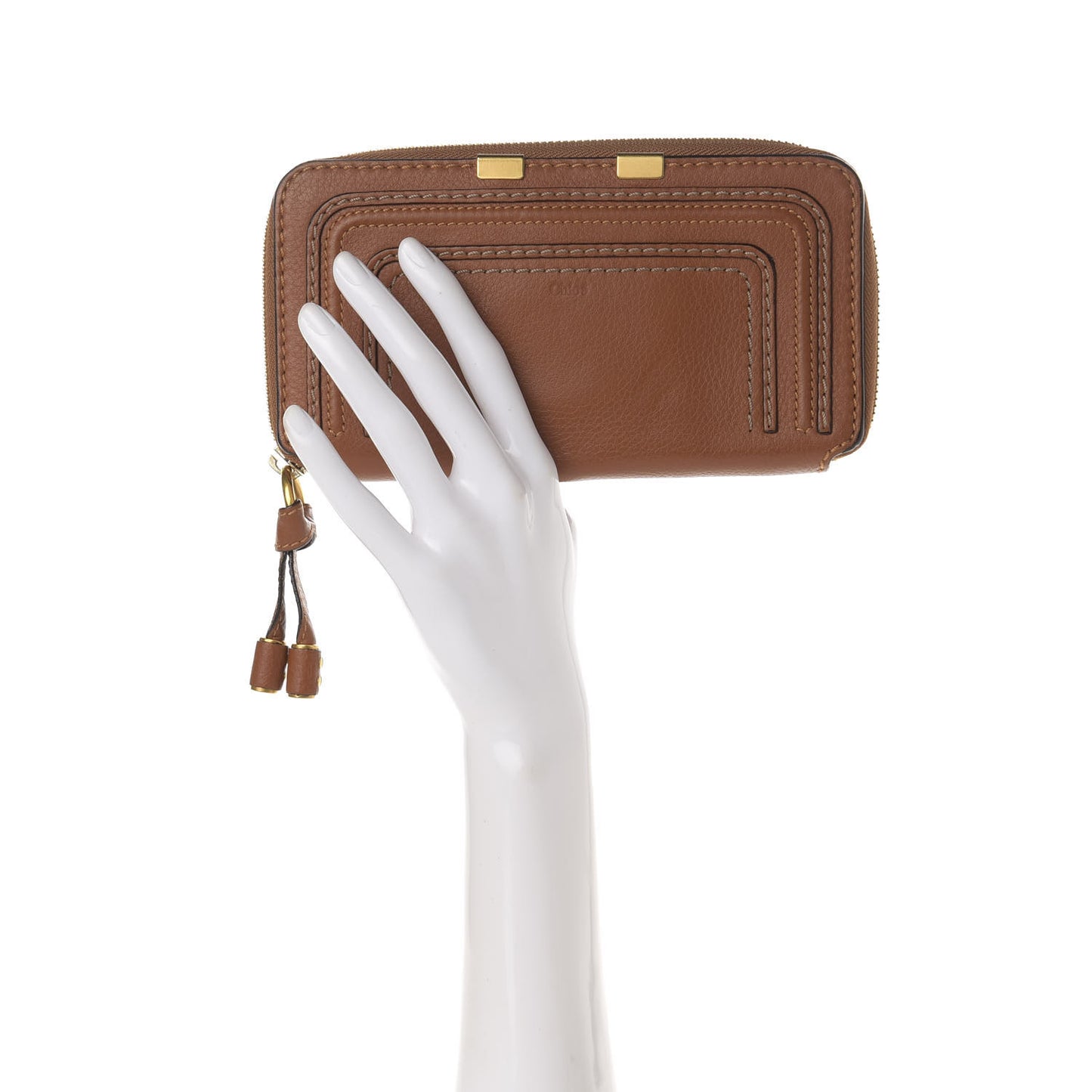Grained Calfskin Marcie Long Zip Around Wallet Tan