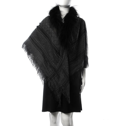 Gucci Wool Silk Fox Fur Monogram Shawl Scarf Black 2 of 3
