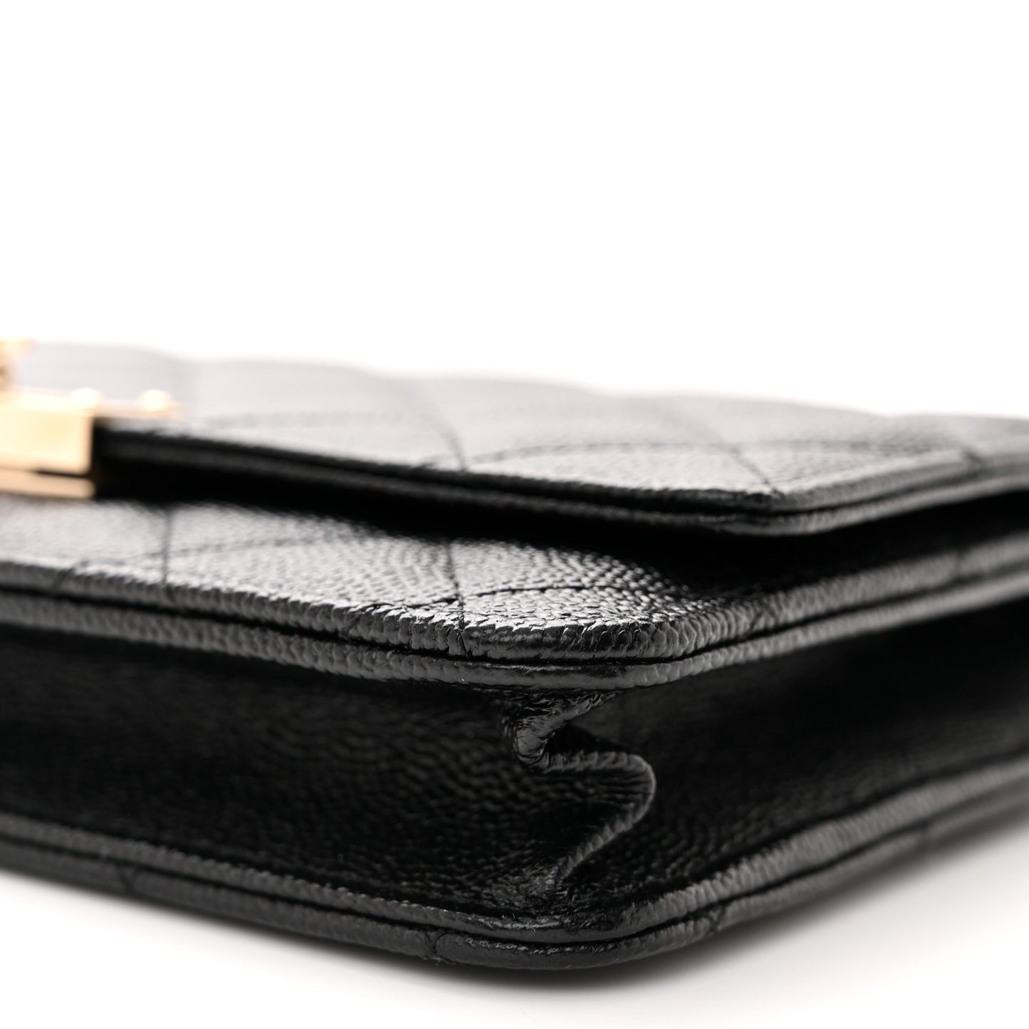 Caviar Quilted Golden Class Wallet On Chain WOC Black