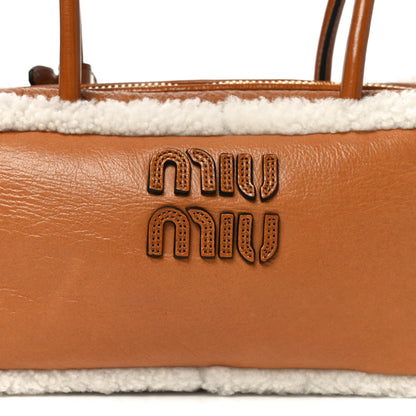 Miu Miu Shearling Calfskin Arcadie Top Handle Bag Cognac 8 of 10