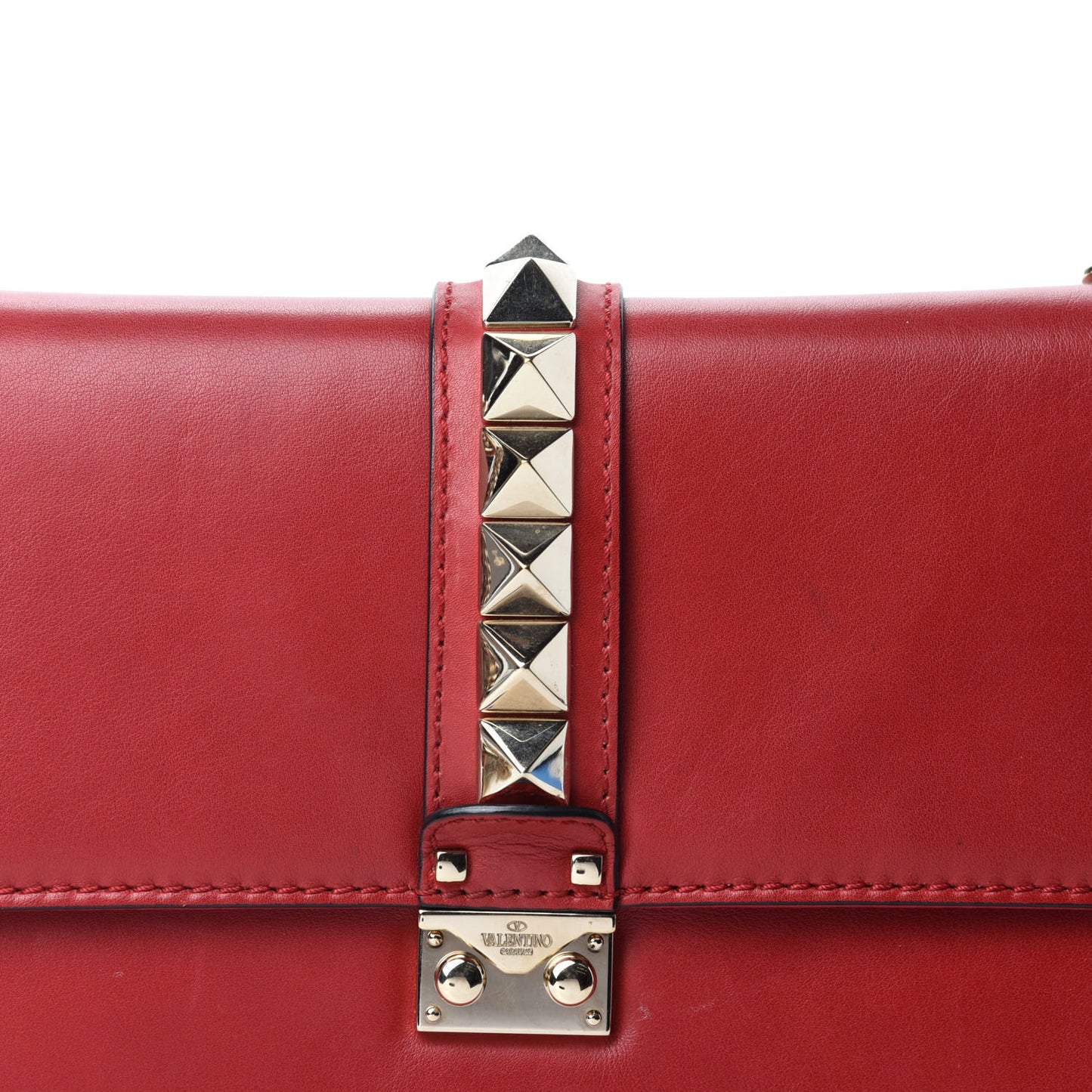 Vitello Large Glam Lock Rockstud Flap Red