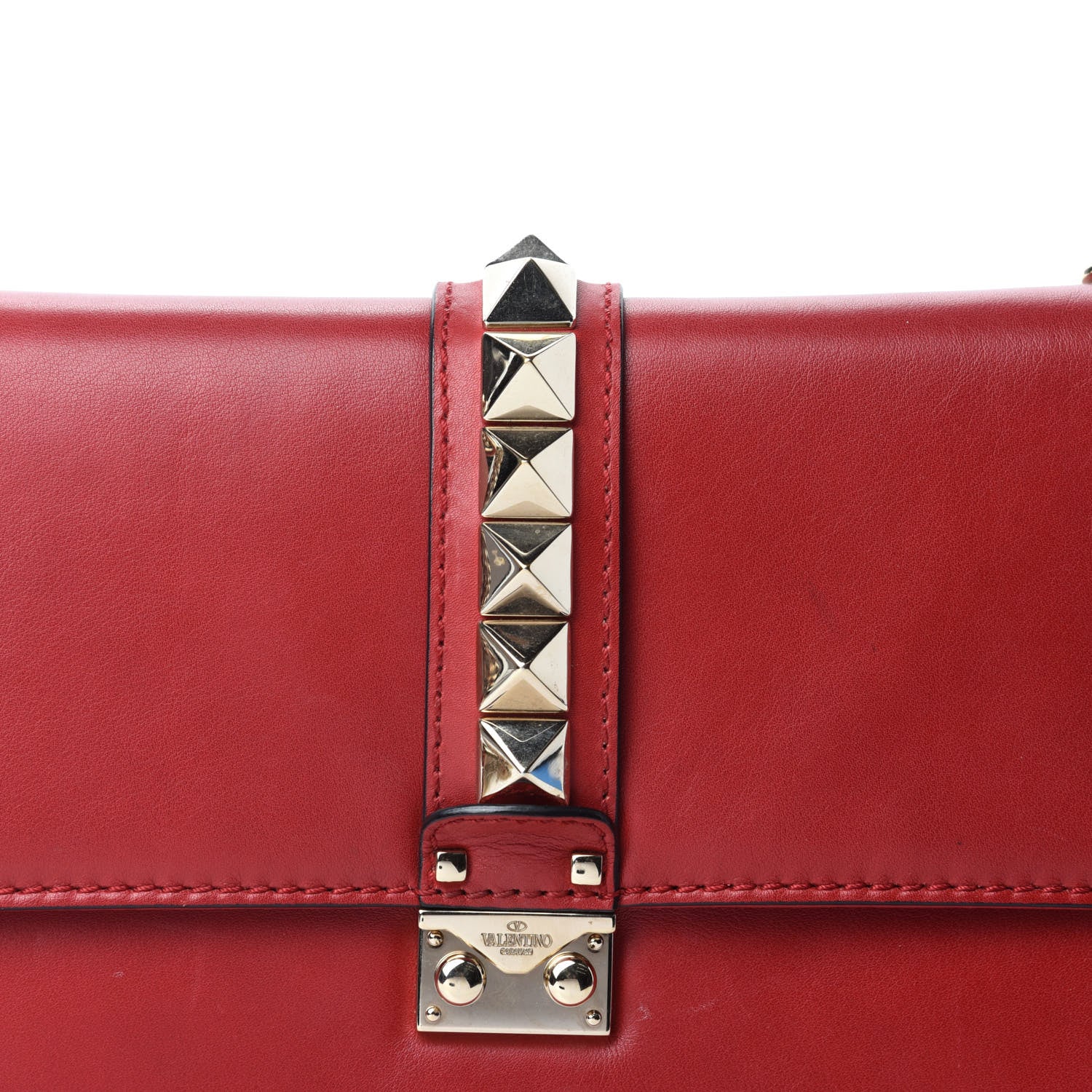 Valentino Garavani Vitello Large Glam Lock Rockstud Flap Red 15 of 15