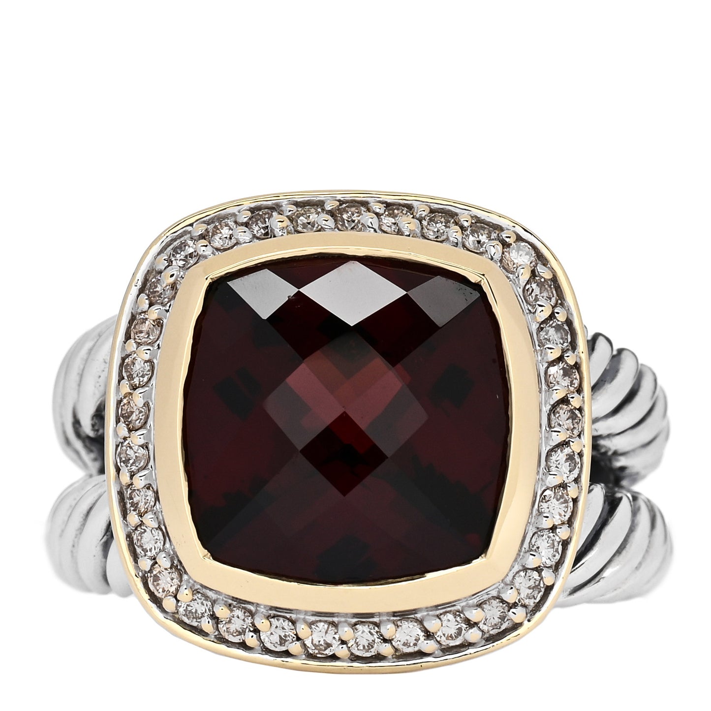Sterling Silver 18K Yellow Gold Diamond Garnet 11mm Albion Ring 54 6.75