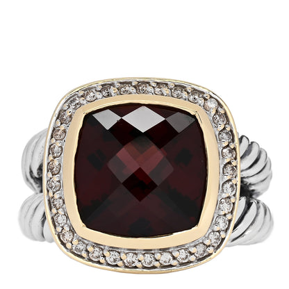 David Yurman Sterling Silver 18K Yellow Gold Diamond Garnet 11mm Albion Ring 54 6.75 1 of 5