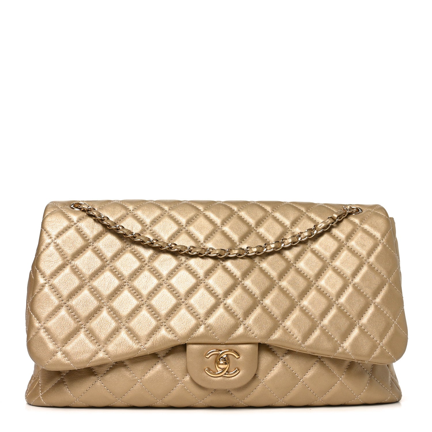 Chanel Metallic Calfskin Quilted Small XXL Travel Flap Bag Gold 1 of 10