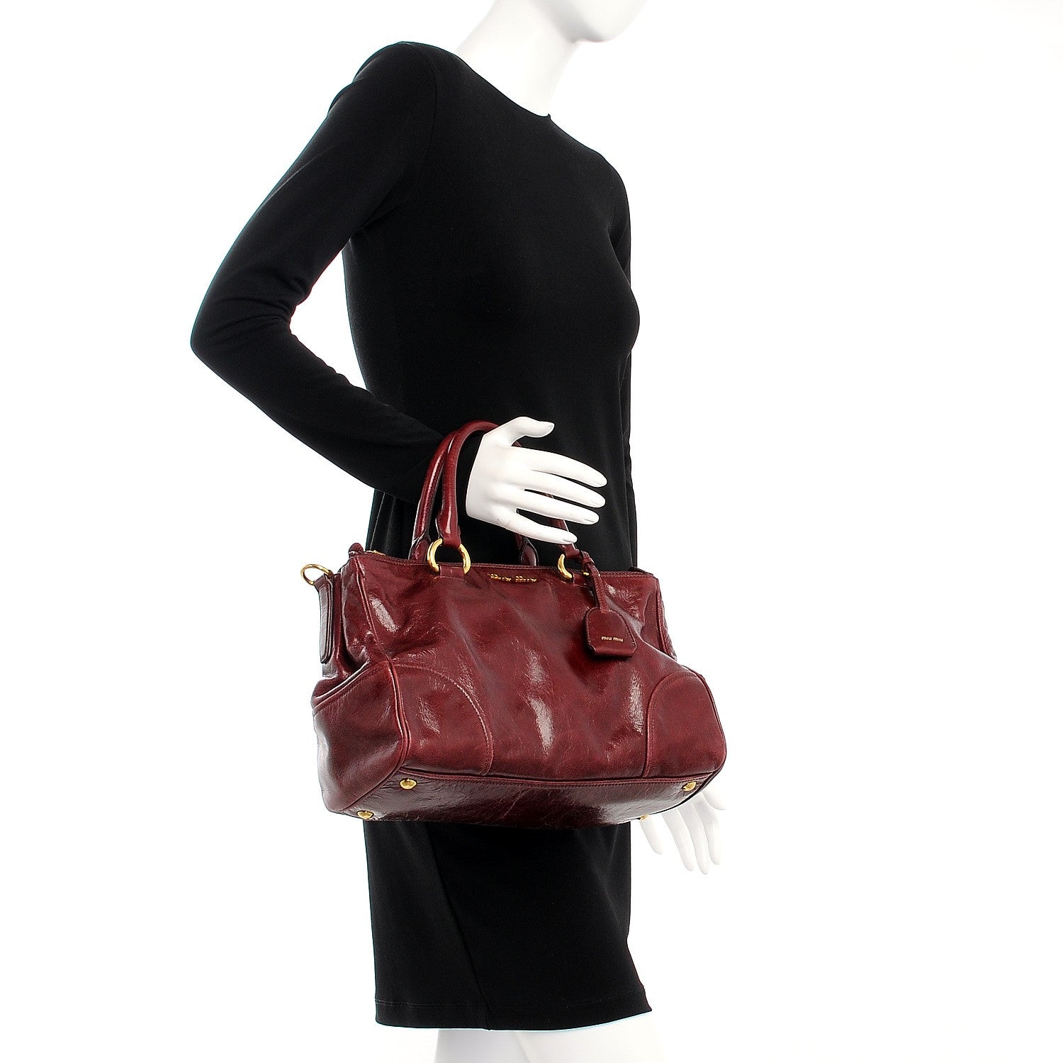 Miu Miu Vitello Shine Double Zip Tote Amaranth 3 of 18