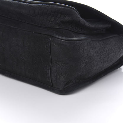 Saint Laurent Nubuck Crocodile Embossed Monogram Medium Niki Chain Satchel Black 7 of 9