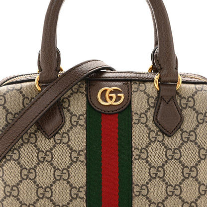 Gucci GG Supreme Monogram Textured Dollar Calfskin Web Mini Ophidia Top Handle Bag Beige Ebony New Acero 8 of 12