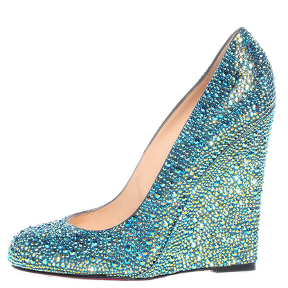 Christian Louboutin Strass Lady Lynch Zeppa 120 Wedges 38 Jet Aurora Boreale 1 of 5