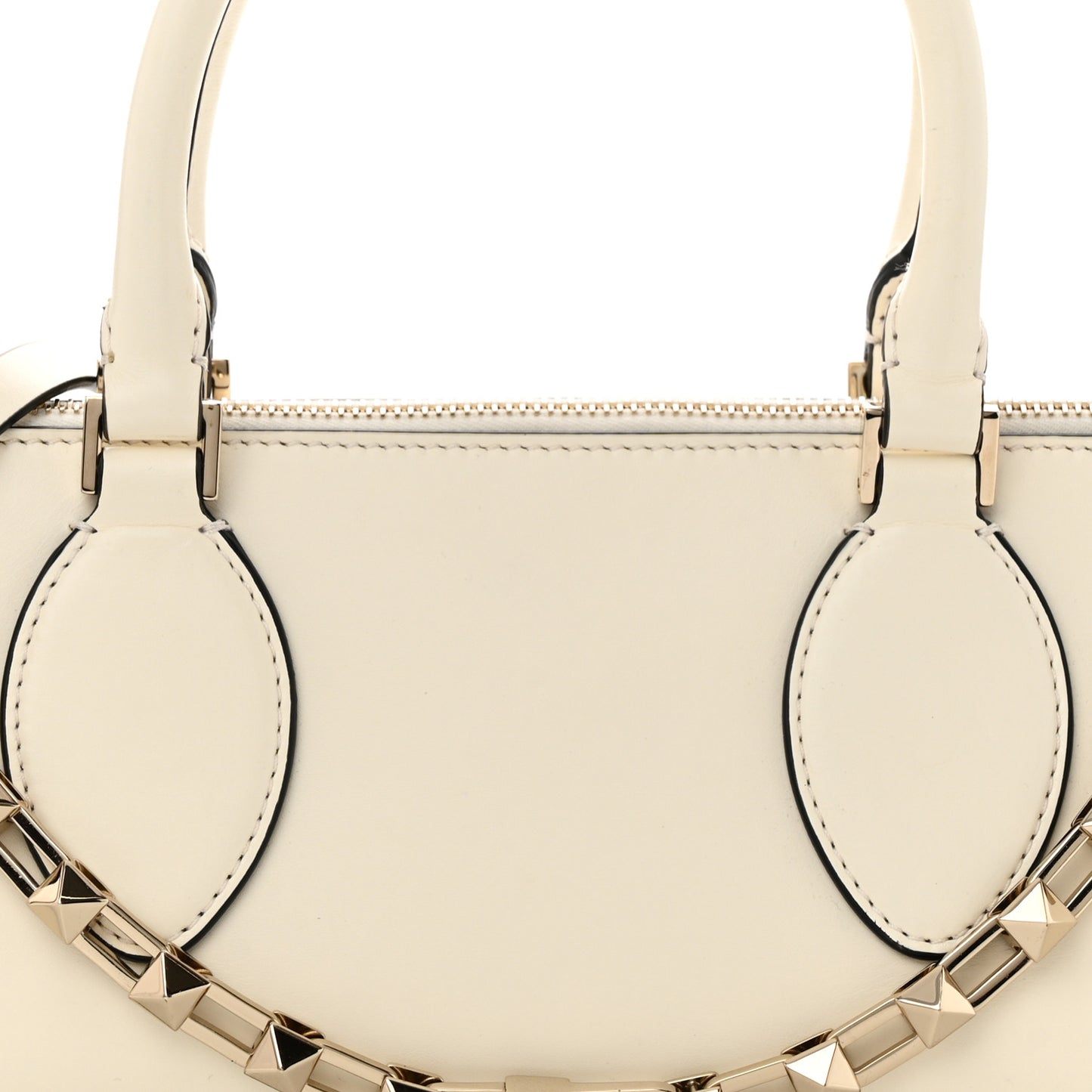 Smooth Calfskin Rockstud East West Top Handle Bag Ivory