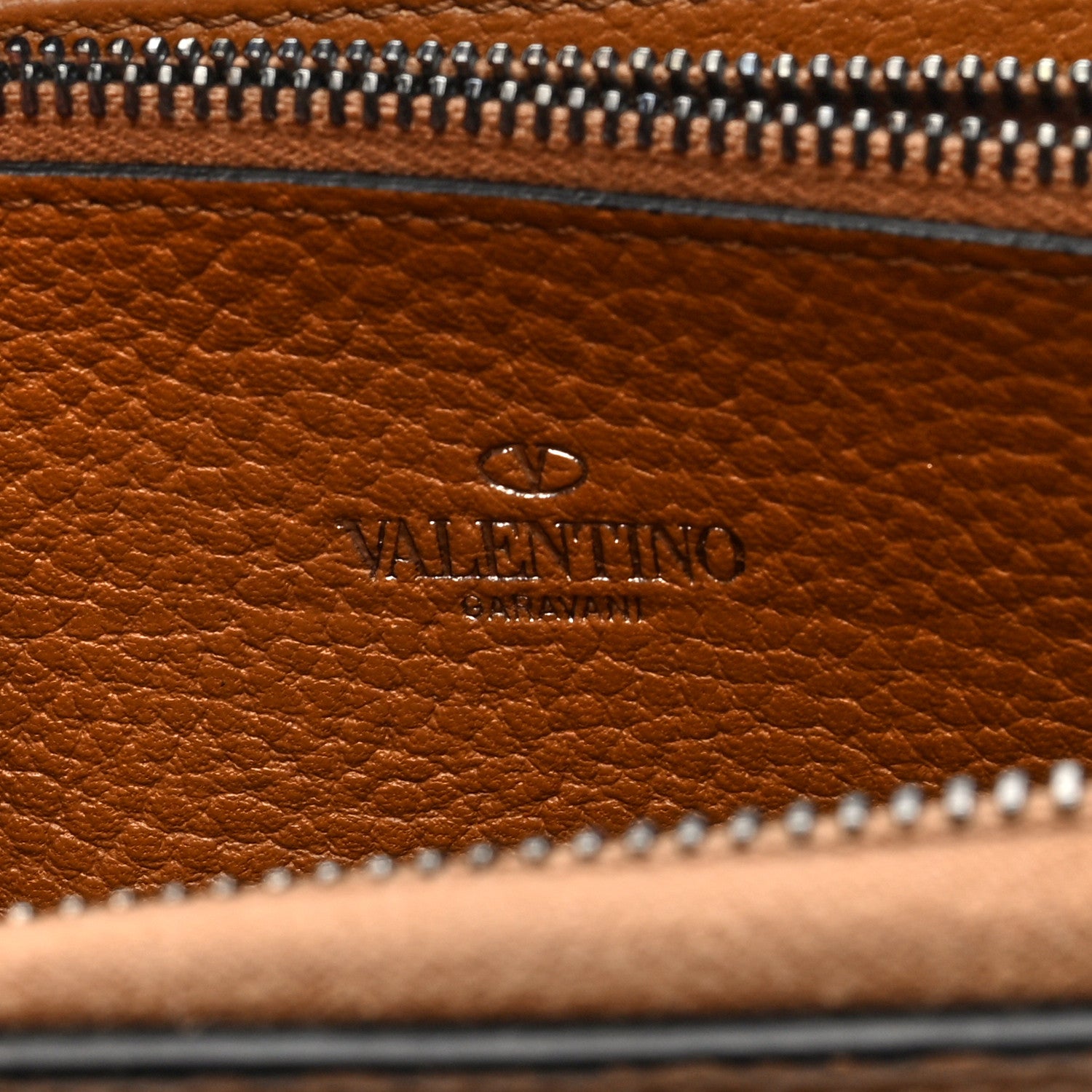 Valentino Garavani Grained Calfskin Rockstud Zip Around Wallet Bright Cognac 6 of 7