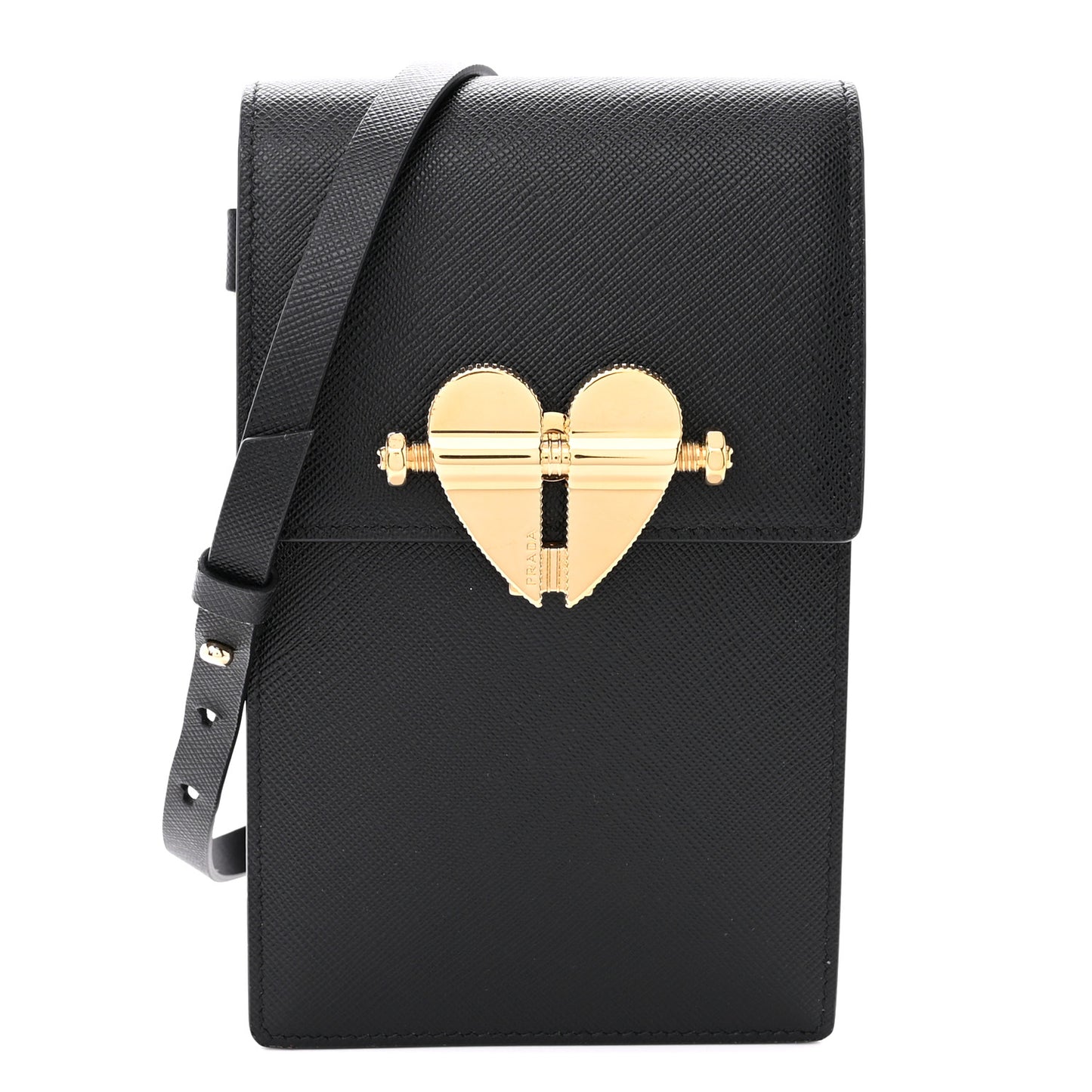 Saffiano Heart Lock Phone Crossbody Pouch Black