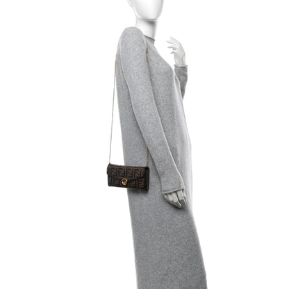 Fendi Vitello Soft F is Fendi Bi-Color FF 1974 Embossed Continental Envelope Wallet On Chain Maya Black 2 of 10