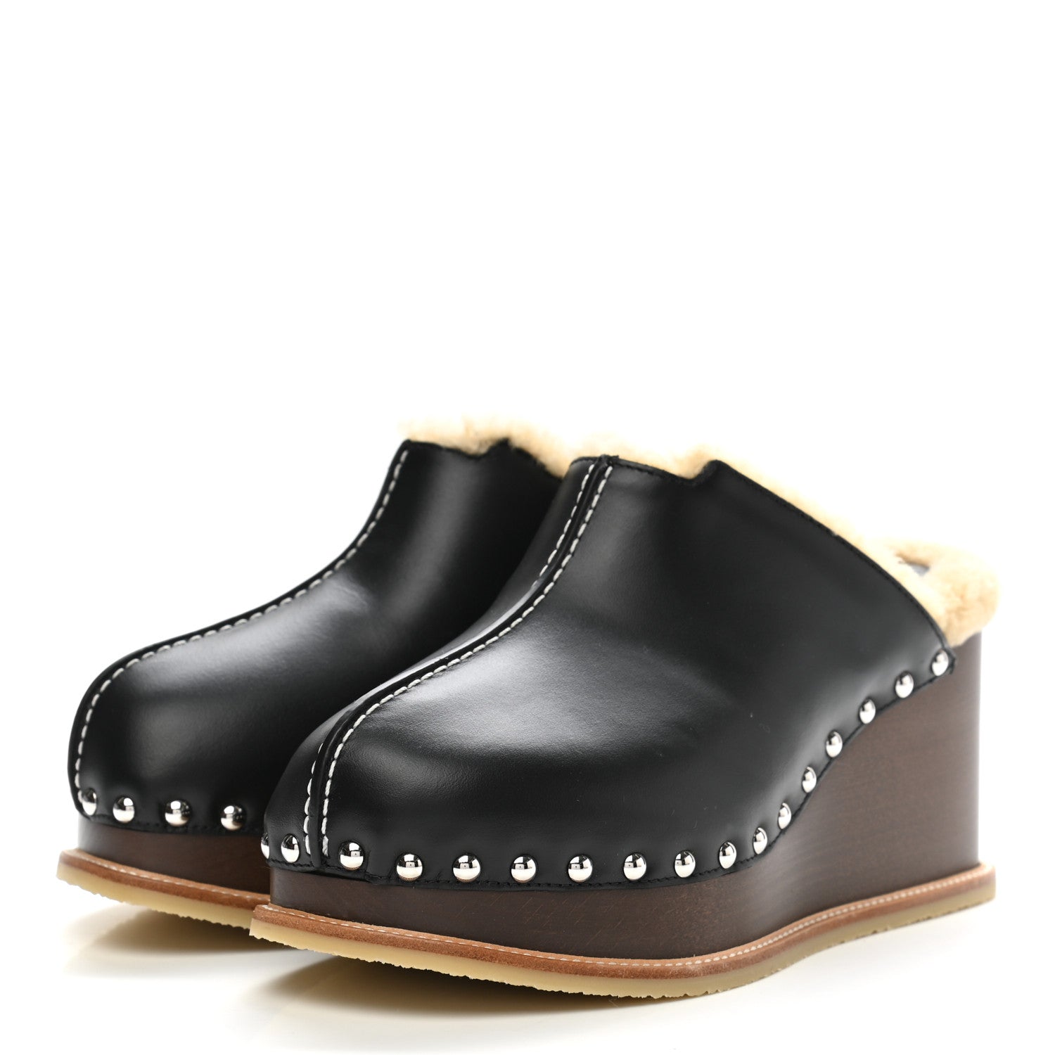 Hermes Calfskin Woolskin Earth Mules 35 Black 3 of 8