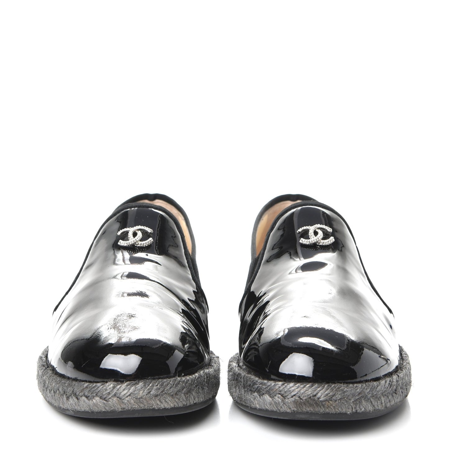 Patent Calfskin CC Mocassin Loafer Espadrilles 38 Black