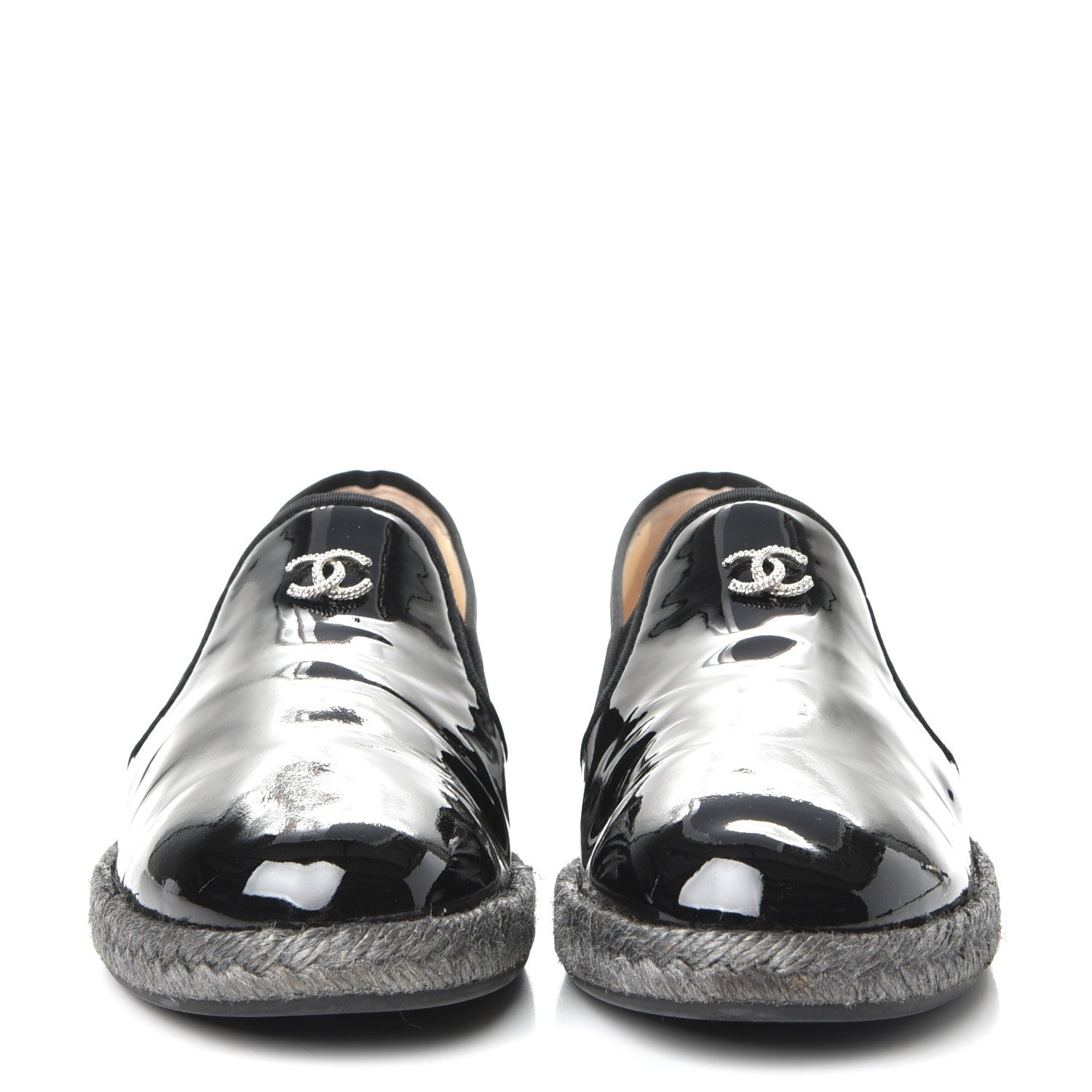Chanel Patent Calfskin CC Mocassin Loafer Espadrilles 38 Black 2 of 10