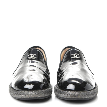 Chanel Patent Calfskin CC Mocassin Loafer Espadrilles 38 Black 2 of 10