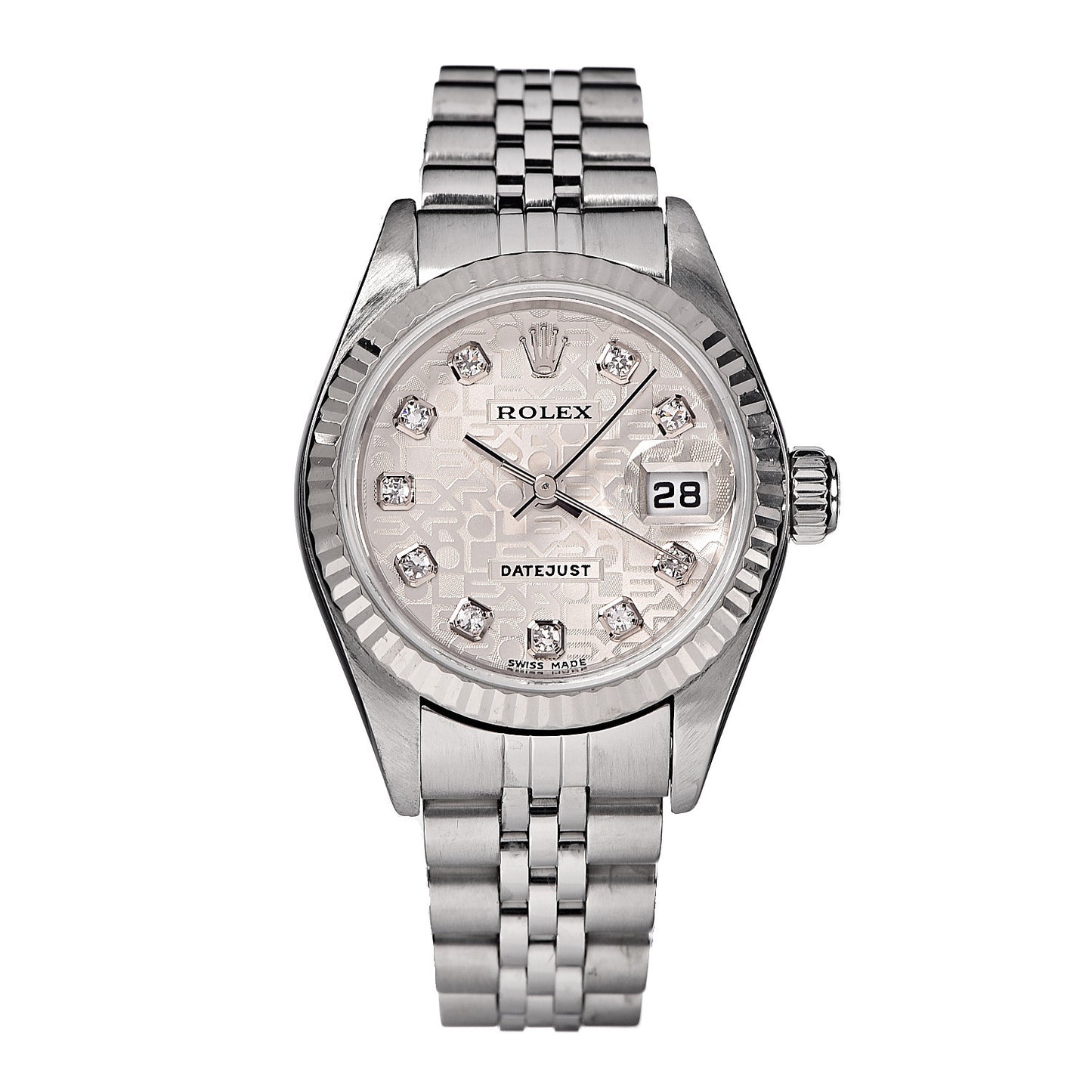 Stainless Steel 18K White Gold Diamond 26mm Oyster Perpetual Datejust Watch Silver Jubilee 79174