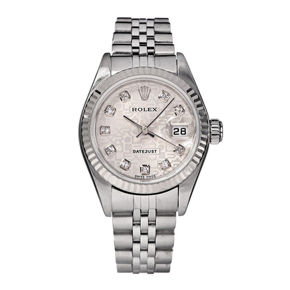 Rolex Stainless Steel 18K White Gold Diamond 26mm Oyster Perpetual Datejust Watch Silver Jubilee 79174 1 of 7